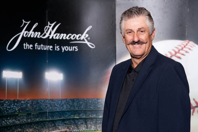 hall of fame pitcher rollie fingers makes celebrity appearance at john hancocks tradeshow booth mccormick place chicago
