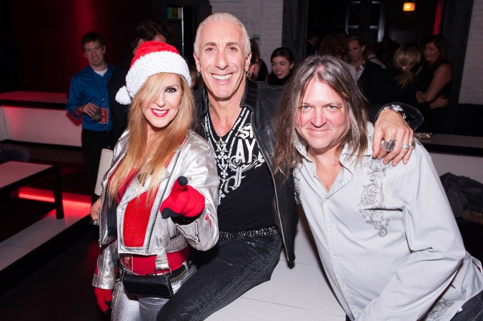 Lita Ford, Dee Snider, and Ace pose at Studio Paris, Chicago, after party  for Dee Snider's Rock Christmas Tale