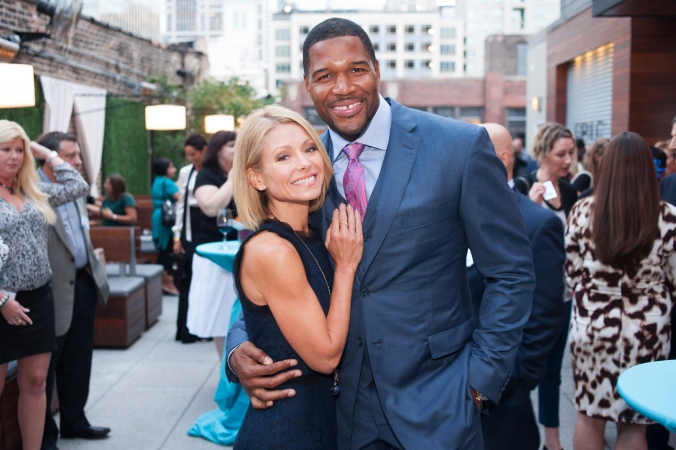 michael strahan, kelly ripa, make celebrity appearance at private chicago corporate event hosted by abc7 windy city live