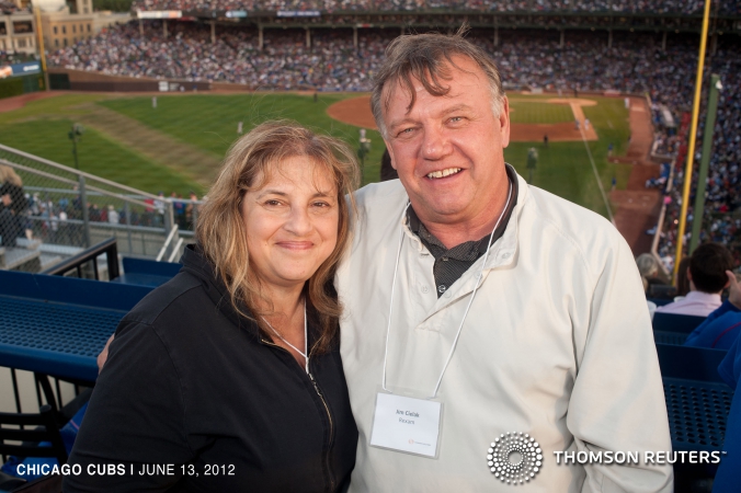 Chicago Cubs rooftop event photography with logo branding for Thomson Reuters.