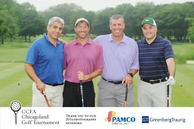 professional golf foursome photo, logo branded and printed instantly on site, ccfa annual golf event, skokie country club