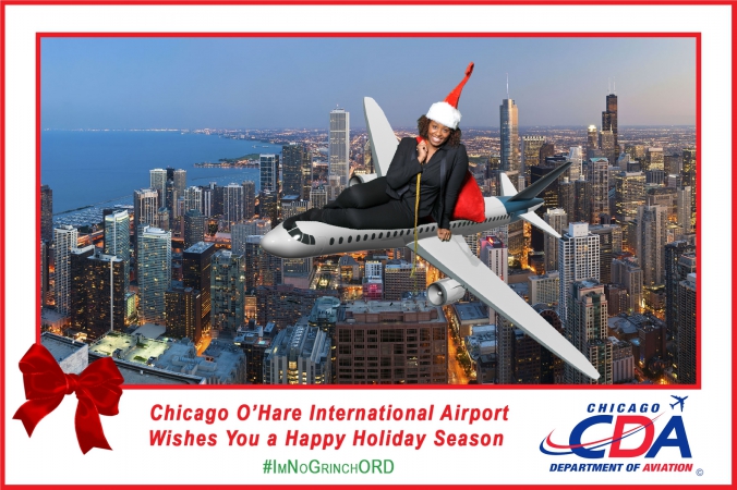 chicago department aviation wishes holiday cheer by taking pictures of airport guests during their holiday social media campaign at ohare international airport
