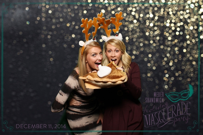 hot girls eat pie wearing reindeer antlers, weber shandwick, green screen holiday party photobooth, nellcote, chicago