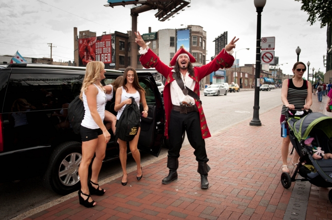 Captain Morgan arrives at the Captain Morgan Club, Wrigleyville, Chicago, to meet fans and pass out free shots