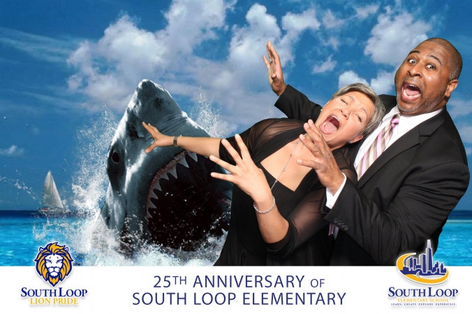 shark attack funny photo from south loop elementary school photobooth activity at 25th anniversary fundraising event